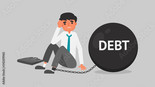 Businessman financial crisis concept.
Young men are worried about the debt because of unemployment.business illustration Vector flat