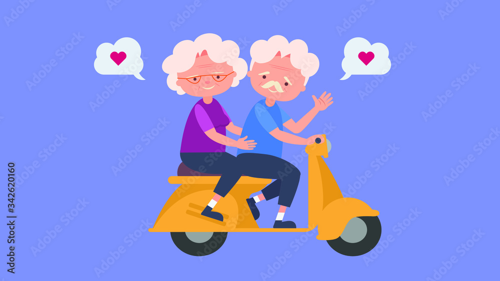 Happy old people Drive a motorcycle Elderly lovers, good mood and physical health,Elderly lovers,Spend time together happily good mood and physical health 