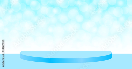 blue pedestal stage on bokeh blue for background, stage podium 3d blue for cosmetics product display show, blue pedestal stand deluxe for backdrop, stage pedestal for award and success concept show