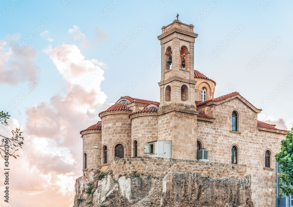 View of the Orthodox Church of Panagia Theoskepasti seventh century, Paphos, Cyprus.