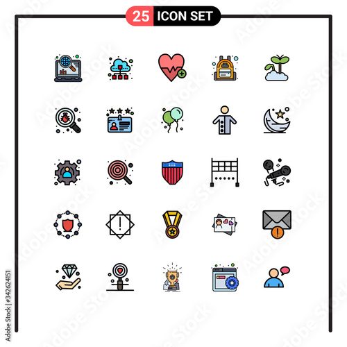 25 Creative Icons Modern Signs and Symbols of increase, travel, cloud, bag, plus photo