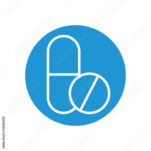 medicine capsule and pill icon, line block style