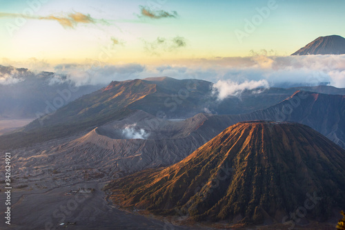 On the right side of the Bromo volcano is the Batok volcano. It is a beautiful view of Indonesia.