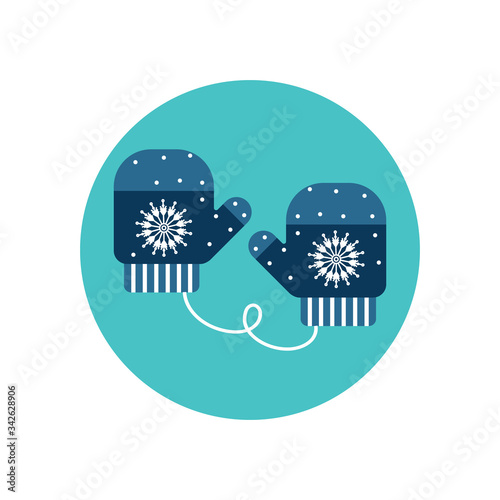 blue mittens. Snowflakes on mittens
