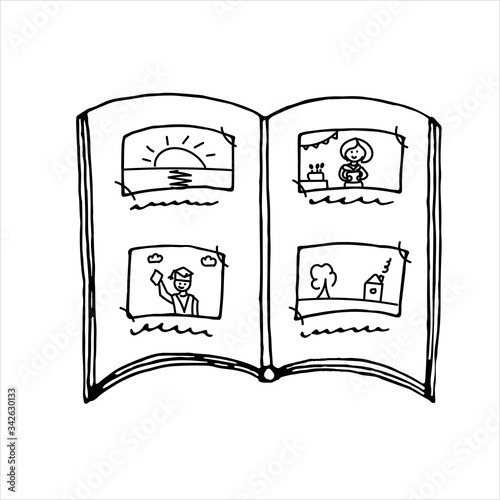 vector isolated doodle element, family photo album, memories, coloring book