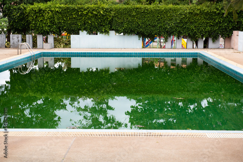 The pool is not clean due to lack of cleaning and maintenance.