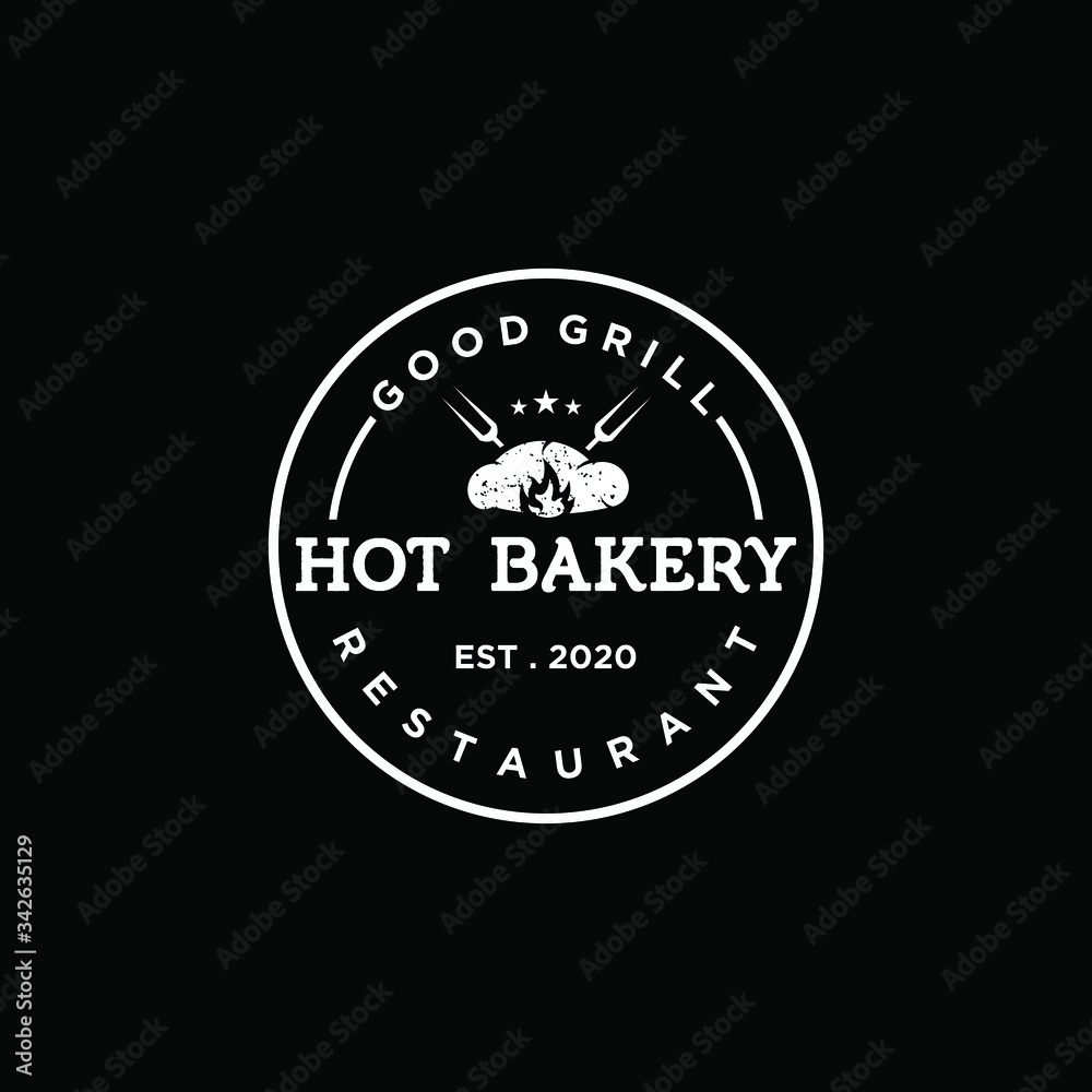 vintage retro hot bakery grill logo vector desins
