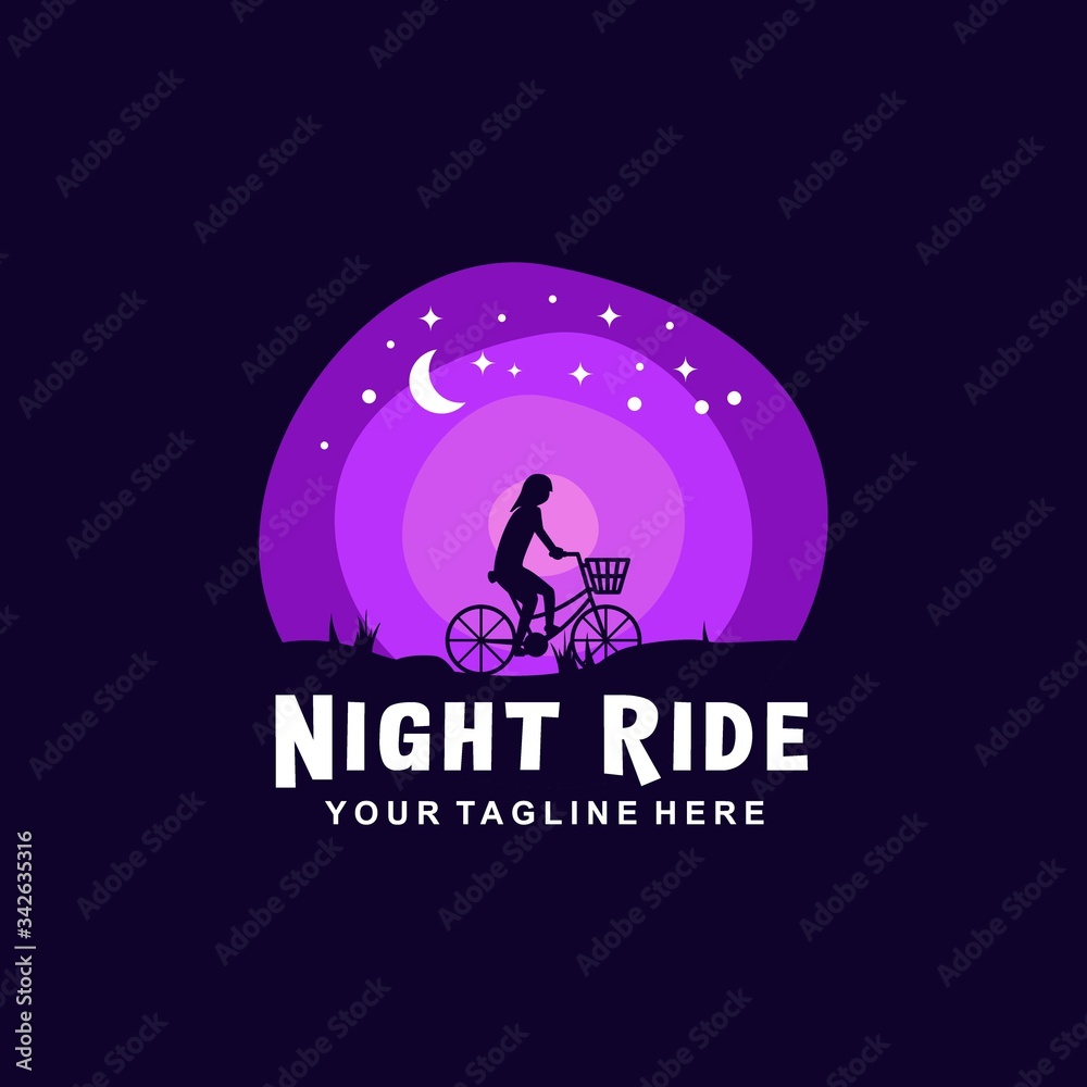 Girl riding a bicycle at night logo design