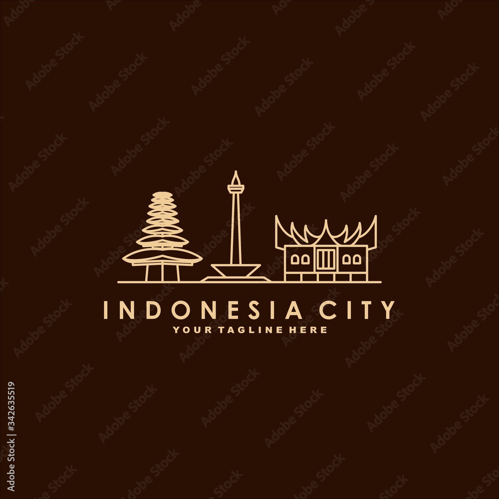 Indonesia city line art logo design