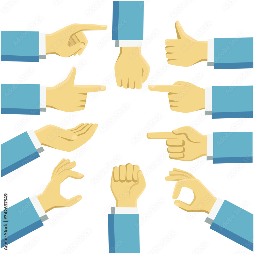 Business man hand in flat style vector collection Business man hand in flat style vector collection