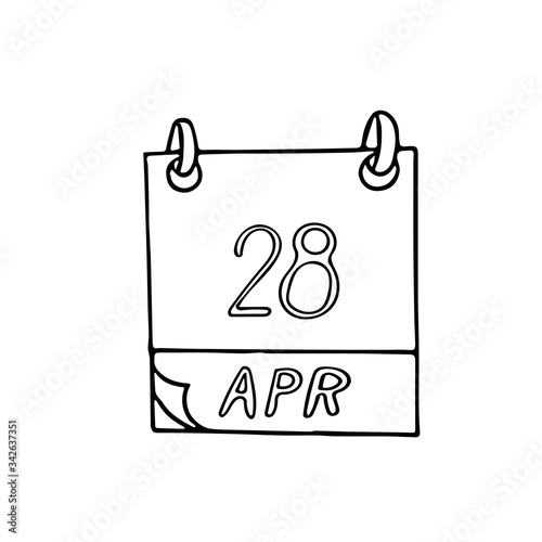 calendar hand drawn in doodle style. April 28. International Labour Organization, ILO, date. icon, sticker, element photo