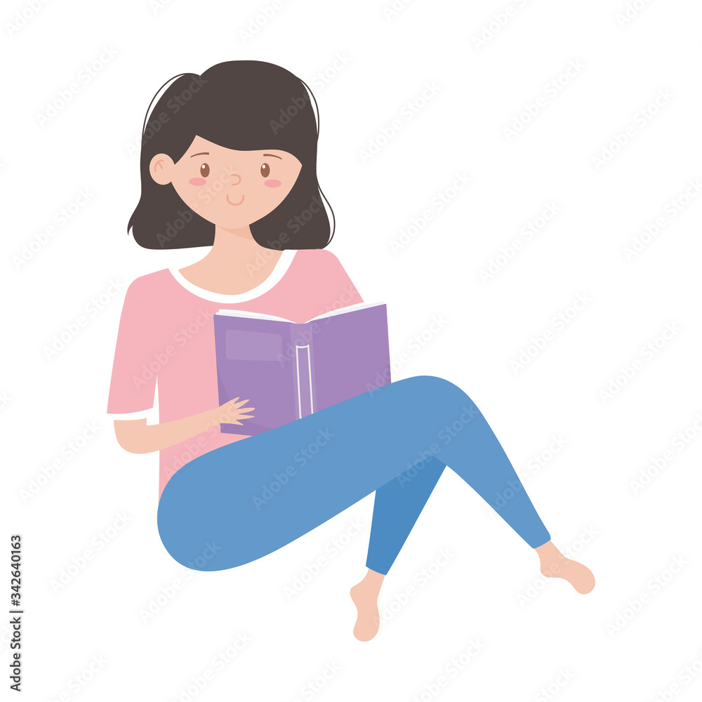young woman reading book isolated icon on white background young woman reading book isolated icon on white background