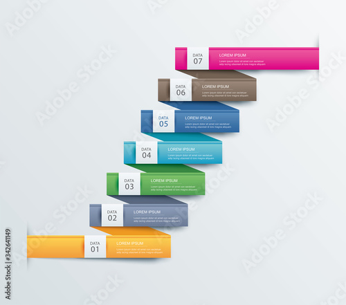 7 data step infographics timeline tab paper index template. Vector illustration abstract background. Can be used for workflow layout, banner, web design.