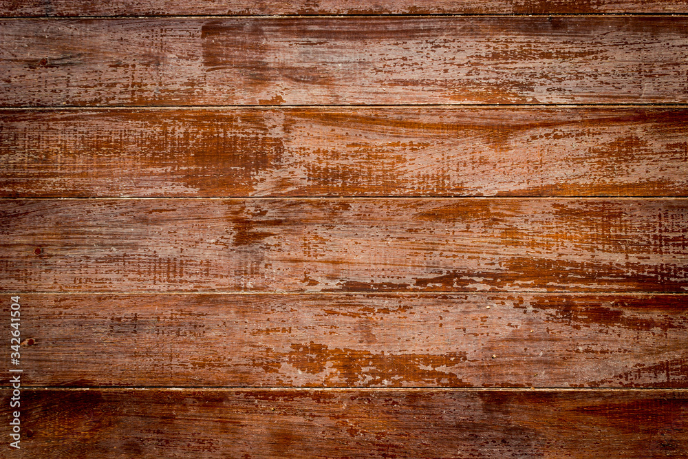 Brown wood plank wall horizontal background texture old panels.