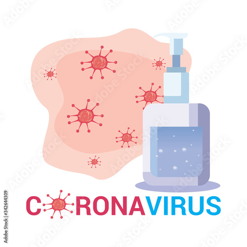 Mask soap bottle and coronavirus bacterium vector design
