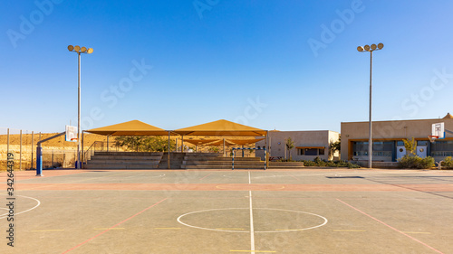 Panoramic view on the school playground at sunlight