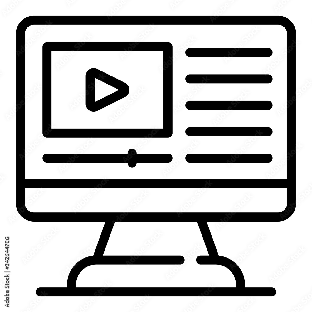 Playing videos on a computer icon. Outline playing videos on a computer vector icon for web design isolated on white background Playing videos on a computer icon. Outline playing videos on a computer vector icon for web design isolated on white background