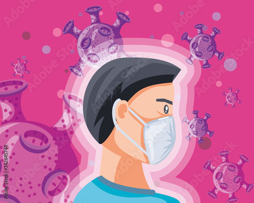 poster man with medical mask protecting coronavirus