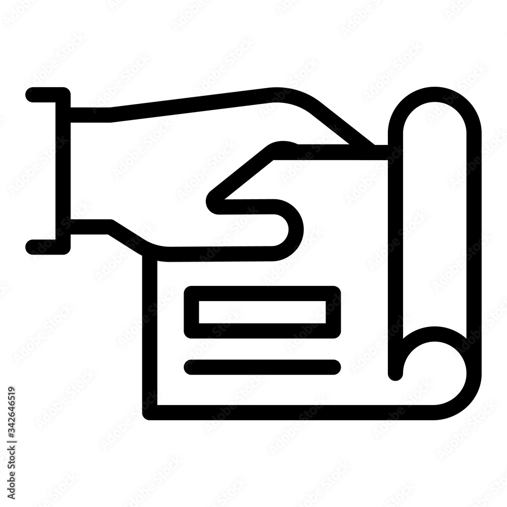 Document in hand icon. Outline document in hand vector icon for web design isolated on white background Document in hand icon. Outline document in hand vector icon for web design isolated on white background