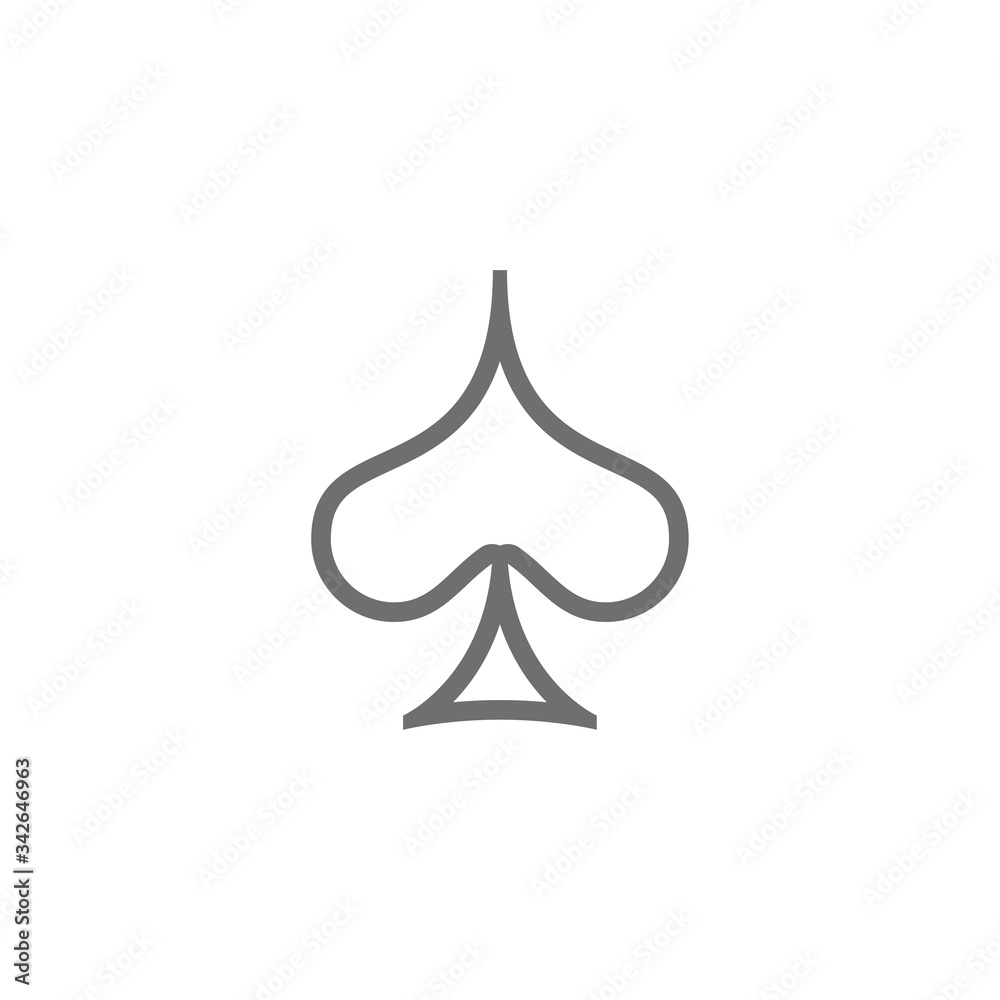 Poker playing card suit Spades outline shape single icon. Spades suit deck of playing cards used for ace in Las Vegas royal casino. Single icon illustration isolated on white. Drawing pic for tattoo. Poker playing card suit Spades outline shape single icon. Spades suit deck of playing cards used for ace in Las Vegas royal casino. Single icon illustration isolated on white. Drawing pic for tattoo.