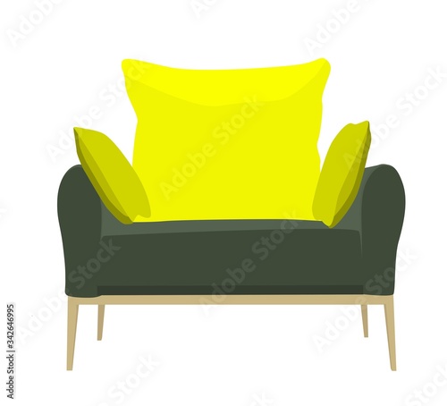 Yellow armchair on a white background. The furniture is insulated. Modern furniture..