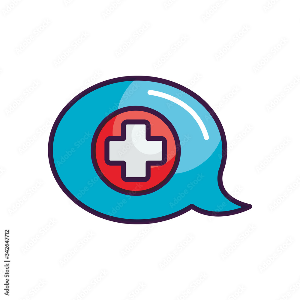 Obraz premium speech bubble with medical cross icon, line color style