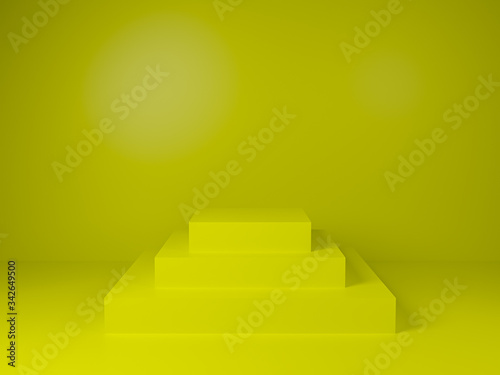 3D background renders platforms Stan geometric shape podium modern minimalist mockup for cosmetics podium or showcase. color yellow