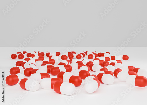 3d render red and white drugs capsoles health care on white background 
