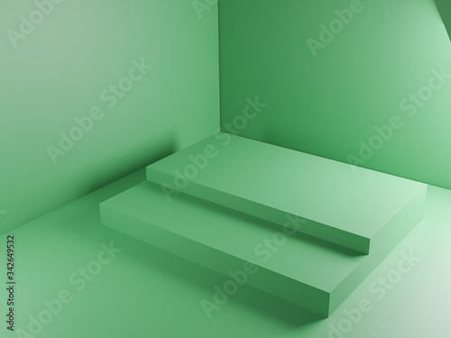 3D background renders platforms Stan geometric shape podium modern minimalist mockup for cosmetics podium or showcase. color green