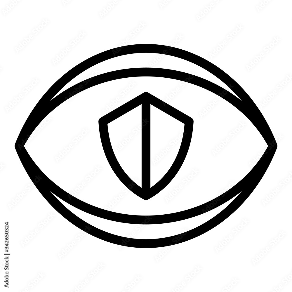 Shield in the eye icon. Outline shield in the eye vector icon for web design isolated on white background Shield in the eye icon. Outline shield in the eye vector icon for web design isolated on white background