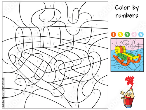 Wooden sled. Color by numbers. Coloring book. Educational puzzle game for children. Cartoon vector illustration
