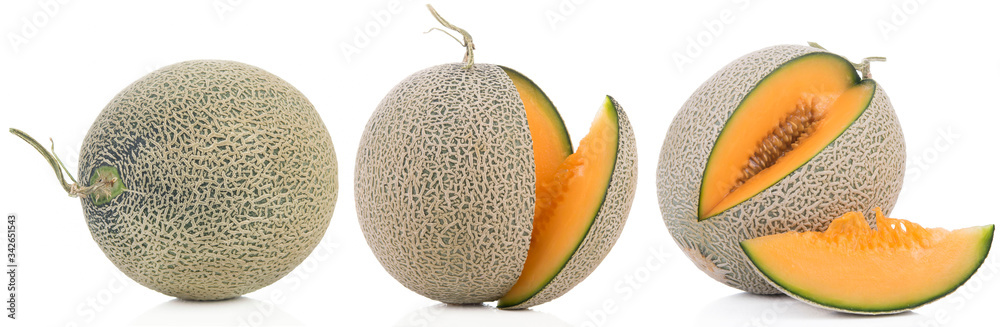 Cantaloupe Fruit set slice isolated healthy fresh fruit top view vegetable agri nature fruit isolated on a white background. Cantaloupe Fruit set slice isolated healthy fresh fruit top view vegetable agri nature fruit isolated on a white background.