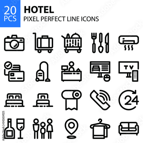 hotel line icons bundle pixel perfect