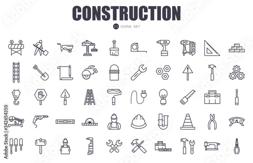 50 Construction line style icon set vector design