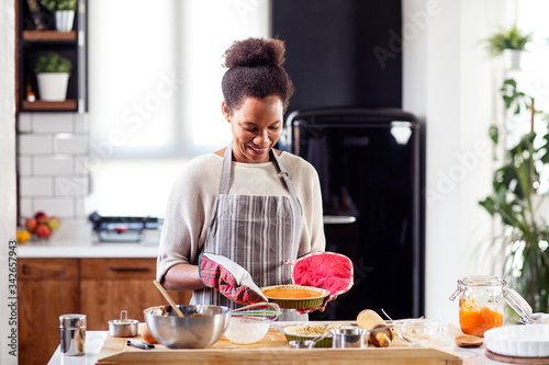 Woman prepare pie in the kitchen