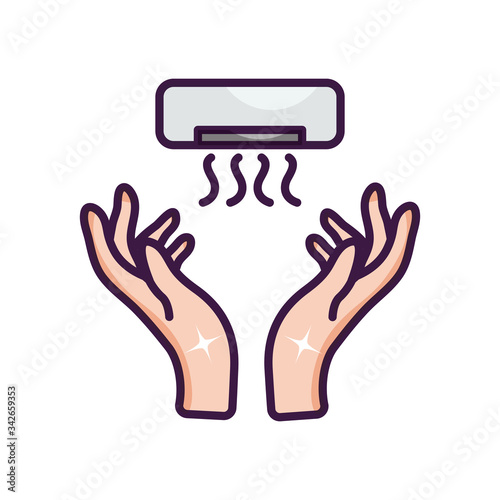 hand dryer and clean hands, line color style