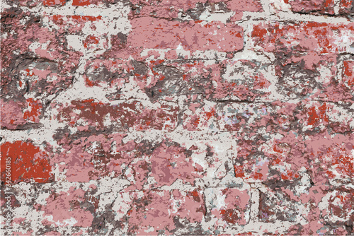 Old red brick wall . Vector vintage background.