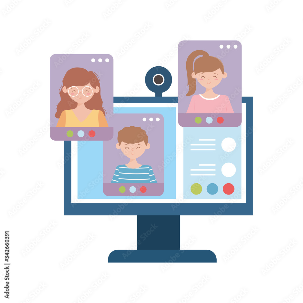 stay at home, studying online people computer camera