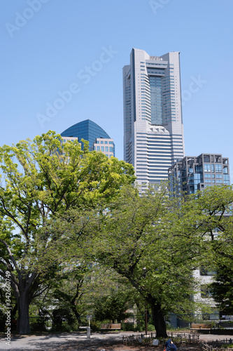 Yokohama Landmark Tower from Kamon-yama Park