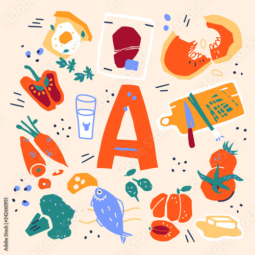 Foods containing greatest vitamin A: egg, liver, bell pepper, carrots, brussels sprouts, herring, apricot, dried apricots, tomato, onion, parsley, milk, butter. Sources of vitamin of youth and beauty.