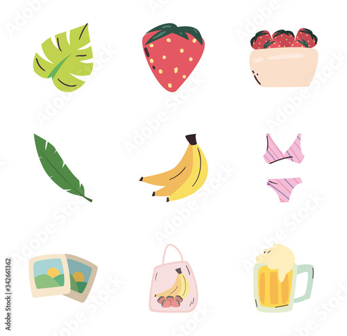 Summer flat style icon set vector design