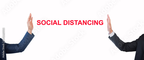 Social distancing and Physical Distancing concept. At least 2 metres or 6 feet away from other people. photo