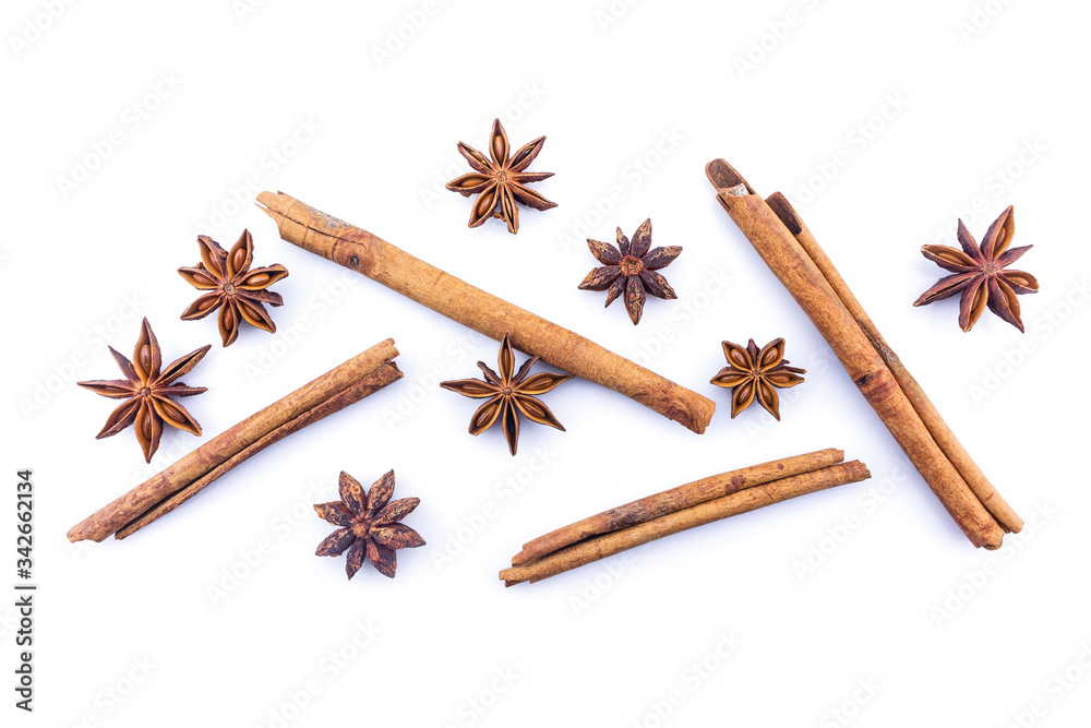cinnamon and star anise on white background. cinnamon and star anise on white background.