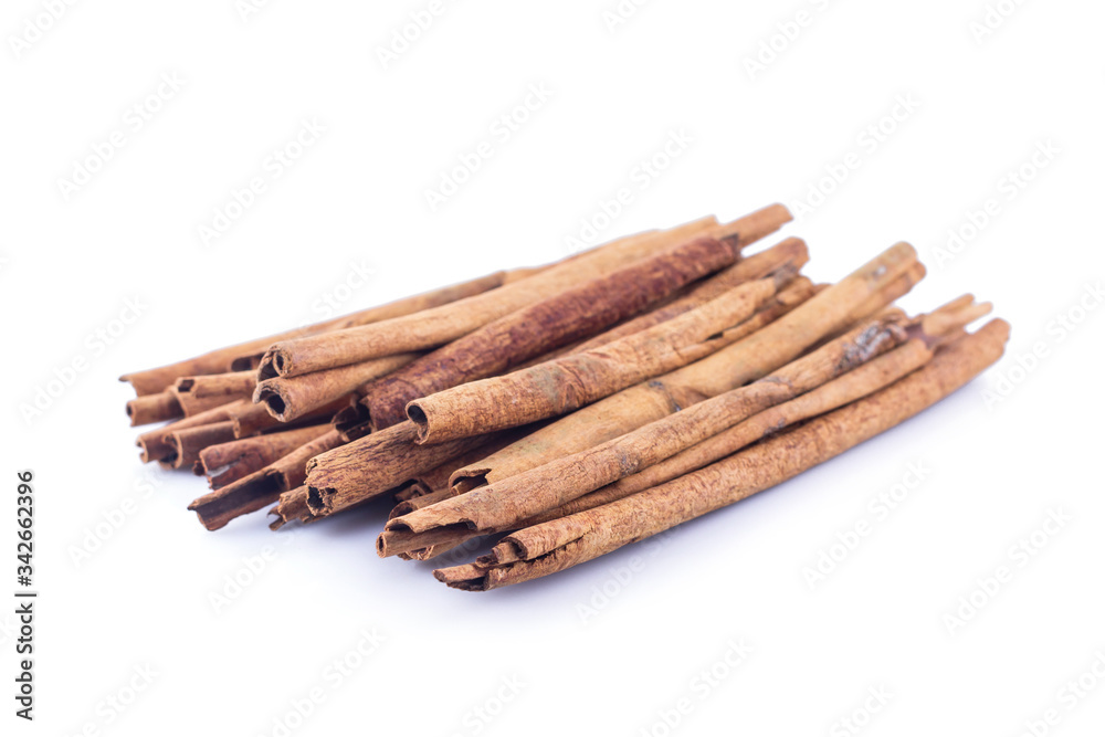 cinnamon sticks on white background