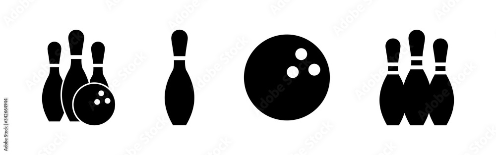 Bowling game Pin Icons set. Bowling icon, ball and pin Bowling game Pin Icons set. Bowling icon, ball and pin