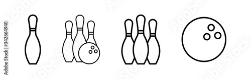 Foto Bowling game Pin Icons set. Bowling icon, ball and pin