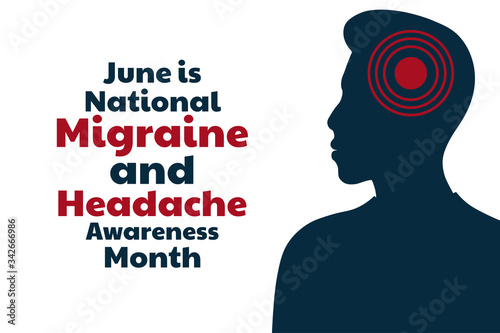 June is National Migraine and Headache Awareness Month. Holiday concept. Template for background, banner, card, poster with text inscription. Vector EPS10 illustration.