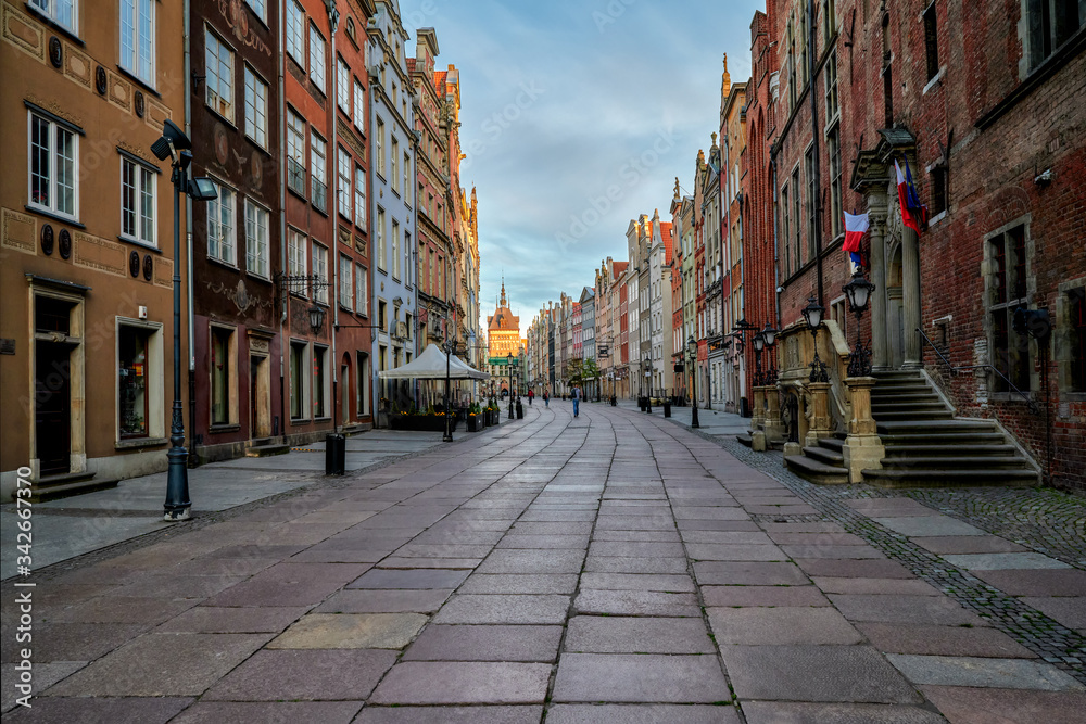 Gdansk, Poland view of the old city full of historic tenements and other architectural objects