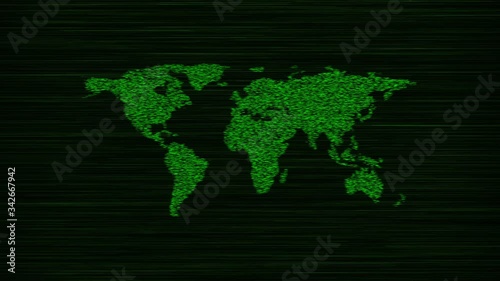 Animated map of the world. Green card scanning Interference. Flat style. 4K.