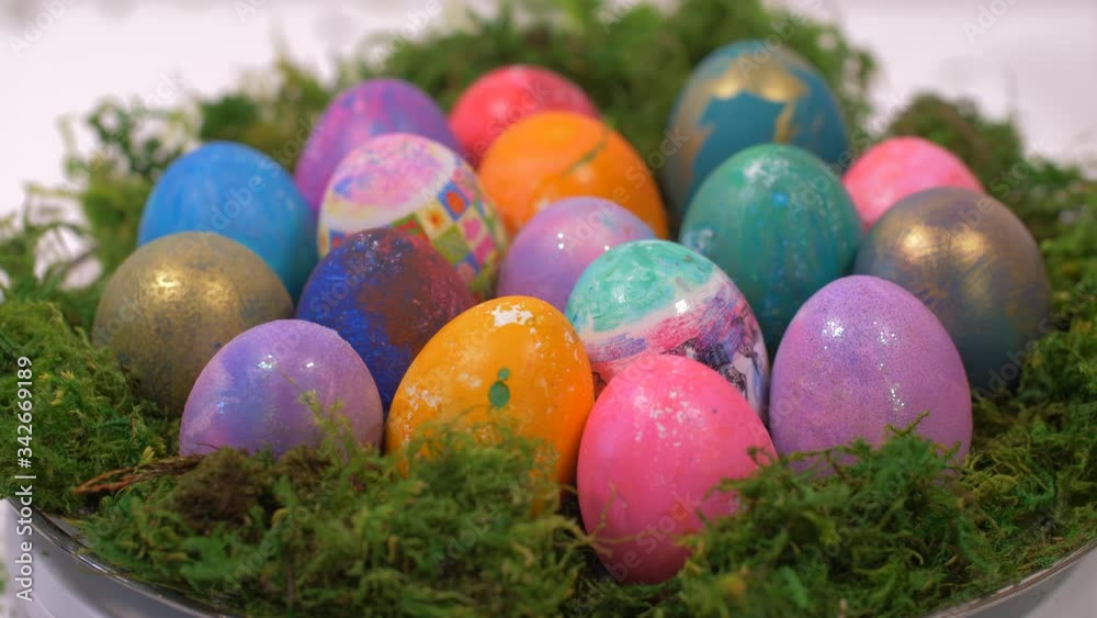 Rotating Basket With Easter Eggs On Turntable